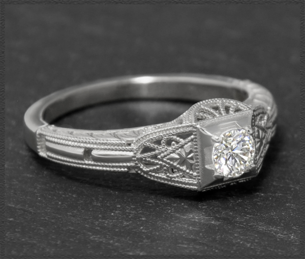 Art Deco Design Brillant Ring, 0,34ct Solitär, 585 Gold